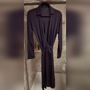 Quince Elegant Navy Silk Wrap Dress